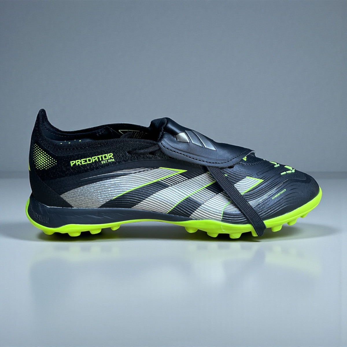 TORRETÍN PREDATOR LENGÜETA NEGRO VERDE/GRIS FÚTBOL SALA